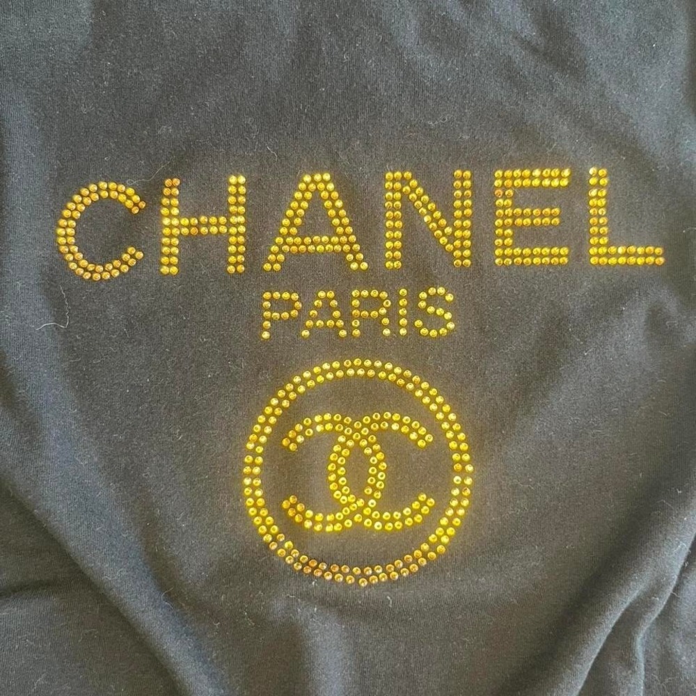 Chanel Paris Studded Logo Black Short Sleeve T-Shirt Size XL Womens - Picture 2 of 5
